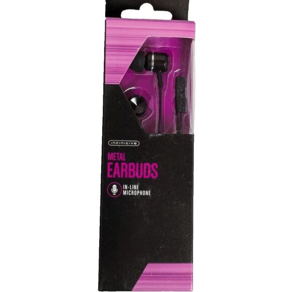 NIP Infinitive Metal Earbuds Stereo With In-Line Microphone 3.5mm Aux Jack NEW - Picture 1 of 6